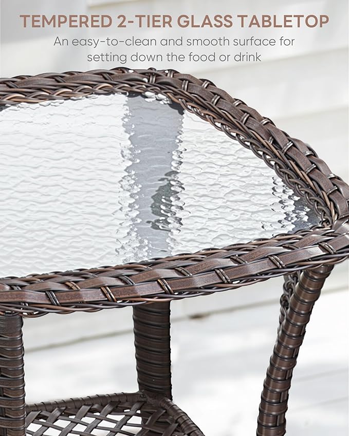 3 Piece Patio Brown Wicker Chairs with Side Table - Outdoor High Back Heavy Duty All-Weather Lawn Dining Rattan Chair - Photo 4