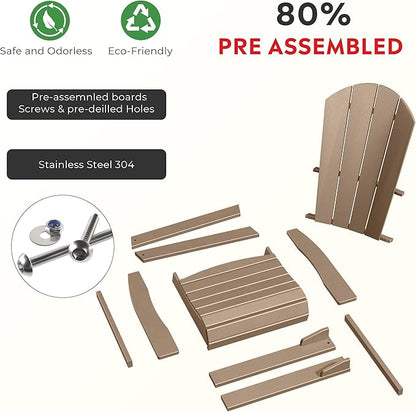 Costaelm Outdoor Fire Pit Chair, Patio hdpe Balcony Pool Adirondack Chair, Modern Front Porch Backyard Chair, Garden Resin Lounge Chair for Outside, Weathered Wood