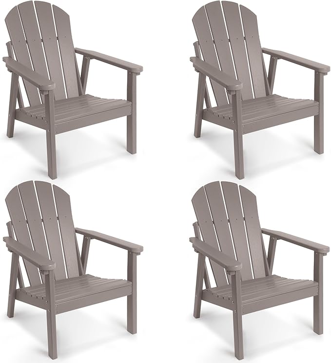 Adirondack Chair Set of 4, HDPE All Weather Adirondack Chairs, Fire Pit Chairs, Patio Chairs, Lawn Chairs. Perfect for Porch, Patio, Poolside, Deck.