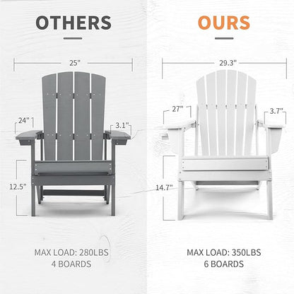 FUNBERRY Folding Adirondack Chair Set of 4, HDPE All Weather Fire Pit Chairs with Cup Holder for Outdoor