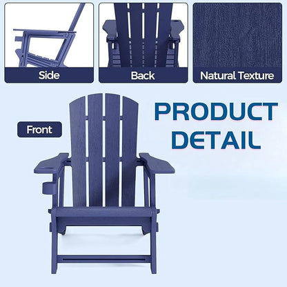 FONTOI Adirondack Chair, Plastic Adirondack Chair with Cup Holder, Outdoor Weather Resistant Lawn Furniture, 400 LBS Capacity Recliner, Garden Backyard Patio Without Screws Install, Navy Blue