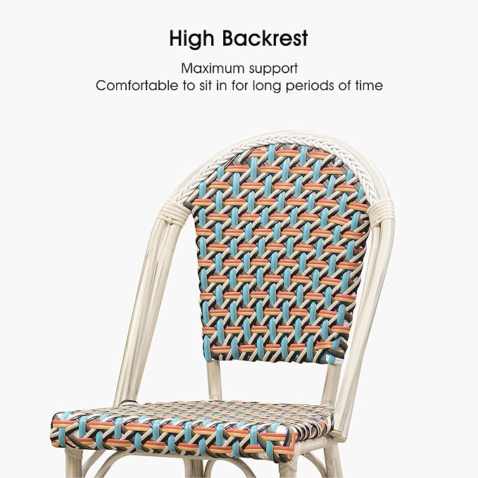 PURPLE LEAF French Bar Stool Set of 2 White Print Finish Patio Bar Stools with Back Rattan Chairs Wicker Bar Height - Photo 7