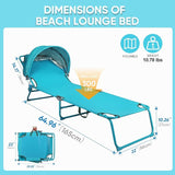Colorsoul Tanning Chair with Sun Canopy, Adjustable 4-Position Beach Lounge Chair for Adults - Photo 2