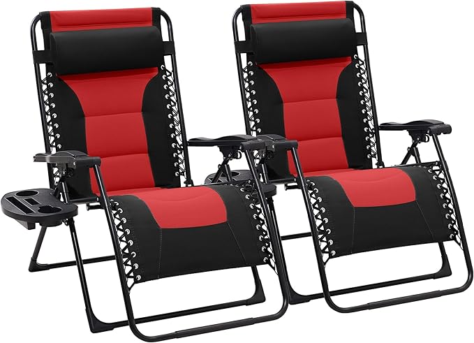 JEAREY Oversized Padded Zero Gravity Chairs Set of 2, Folding Lounge Chair Outdoor Patio Recliner - Photo 1