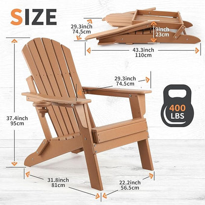 FUNBERRY Folding Adirondack Chair, HDPE All Weather Fire Pit Chairs with Cup Holder for Outdoor