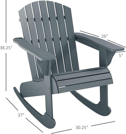 Outsunny Wooden Adirondack Rocking Chair Outdoor Lounge Chair Fire Pit Seating with Slatted Wooden Design, Fanned Back, & Classic Rustic Style for Patio, Backyard, Garden, Lawn, Gray