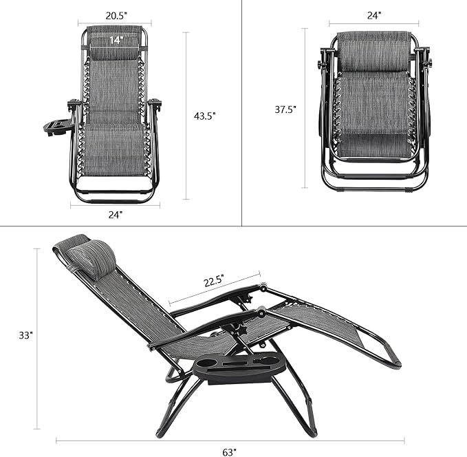 Devoko Patio Zero Gravity Chair Outdoor Folding Adjustable Reclining Chairs Pool Side Using Lawn Lounge Chair with Pillow Set of 2