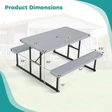 Giantex Picnic Table Bench Set for 4 People, 4.5FT Outdoor Rectangular Dining Table & 2 Benches w/Umbrella Hole - Photo 4