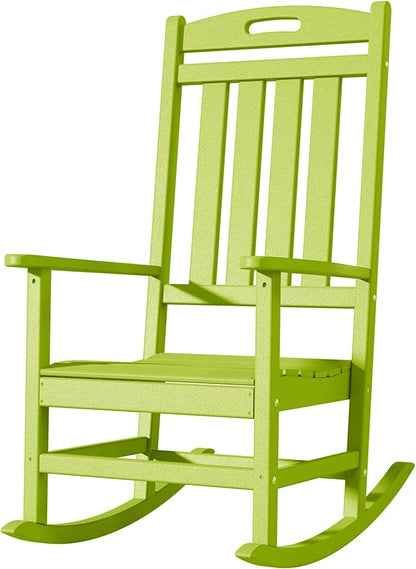 Outdoor Rocking Chair, All-Weather Resistant Poly Lumber Rocker Chair Outdoor, High Back Plastic Patio Rocking Chairs for Outside Porch Rocker Garden Lawn, Lime