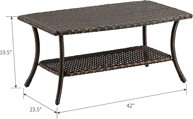 Rilyson Patio Tables Outdoor Coffee Table - Wicker Rattan Coffee Tables with 2-Tier Storage Shelf Side Table for Porch - Photo 3