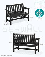 SERWALL Outdoor Bench, HDPE Outdoor Benches Weatherproof, 2-Person Garden Bench with 660 lbs Weight Capacity - Photo 3