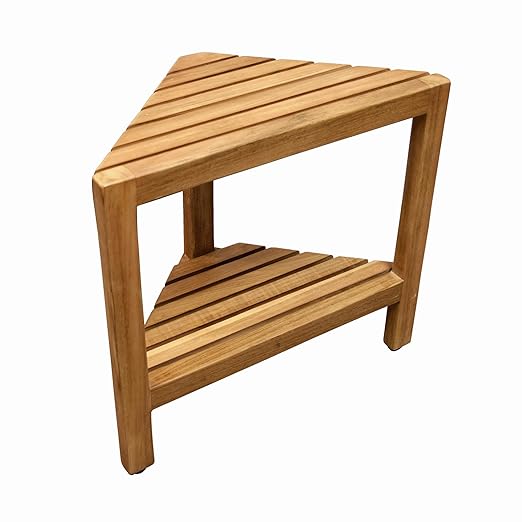 Asta Aris Solid Teak Indoor Outdoor Shower/Bath/Spa Corner Stool with Shelf, Fully Assembled, TB-011A - Photo 7