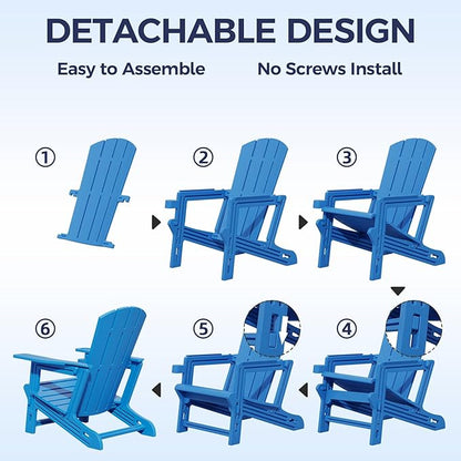 Adirondack Plastic Outdoor Patio Chair with Cup Holder Without Screws Install， Higher Back Weather Resistant Composite Adirondack Chairs for Backyard Lawn Beach Set of 2 Klein Blue