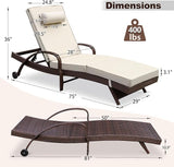 NOBLEMOOD Outdoor Lounge Chairs Set of 4 Beach Wicker Chaise Lounge with Wheels, Cushion - Photo 7