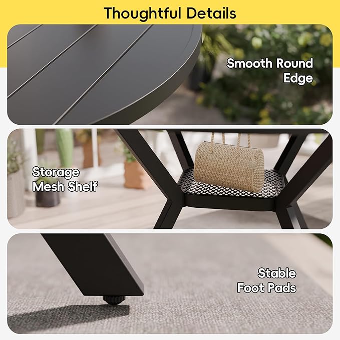 Betterhood 42” Outdoor Patio Table, Metal Patio Dining Table for All Weather, Round Outdoor Coffee Table - Photo 6