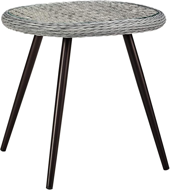 Modway Endeavor Wicker Rattan Aluminum Glass Outdoor Patio Side End Table in Gray - Photo 1