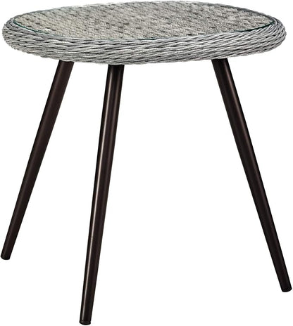 Modway Endeavor Wicker Rattan Aluminum Glass Outdoor Patio Side End Table in Gray