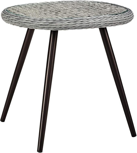 Modway Endeavor Wicker Rattan Aluminum Glass Outdoor Patio Side End Table in Gray