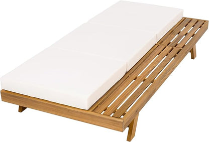 Christopher Knight Home Kayes Acacia Wood Chaise Lounge with 4'' Triple Folds Cushion, Outdoor 79'' Patio Recliner Chair with 4-Position Adjustable Backrest, Sun Lounger for Backyard, Teak+Cream