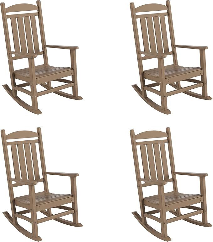 WestinTrends Malibu Malibu Outdoor Patio Poly Classic Porch Rocking Chair (Set of 4), Weathered Wood - Photo 1