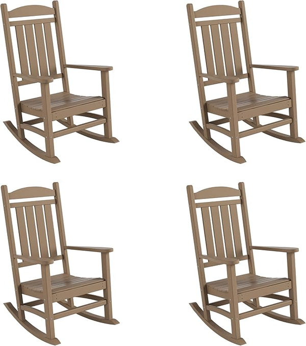 WestinTrends Malibu Malibu Outdoor Patio Poly Classic Porch Rocking Chair (Set of 4), Weathered Wood - Photo 1