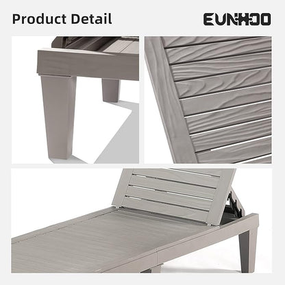 Outdoor Chaise Lounge Set of 2, Adjustable Pool Lounge Chair with 5 Positions Backrest, Waterproof Sun Loungers for Garden Pool Beach Patio Deck Sunbathing