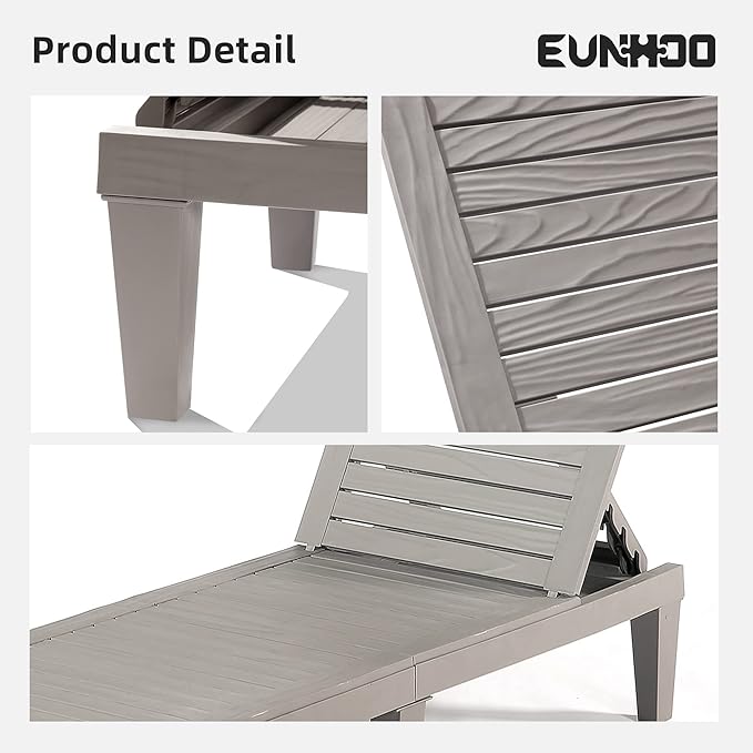 Outdoor Lounge Chaise, Adjustable Pool Lounge Chairs with 5 Positions Backrest - Photo 6