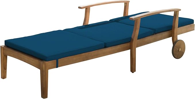 Christopher Knight Home Benjamin Outdoor Acacia Wood 3 Piece Chaise Lounge Set, Teak Finish, Blue - Photo 3