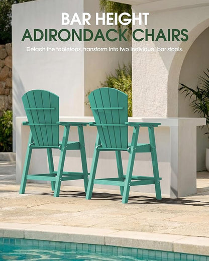 Tall Adirondack Chairs Set of 4, HDPE High Adirondack Chairs with Double Removable Trays, All Weather Outdoor Barstools for Patio, Balcony, Backyard, Deck and Garden, Lakeblue
