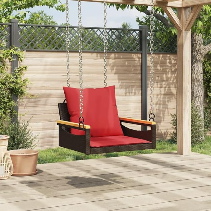 Brown PE Rattan Patio Swing Bench with Cushions, UV-Resistant Water-Repellent Materials - Photo 4
