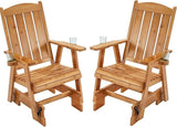HOMREST Wooden Patio Glider Chair Set of 2 with Cup Holders Heavy Duty 700LBS Outdoor Rocking Chair with Ergonomic Deep - Photo 1