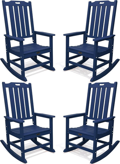 Oversized Rocking Chair Set of 4, Outdoor Rocking Chair for Adults, All Weather Resistant Porch Rocker for Lawn Garden, Navy Blue