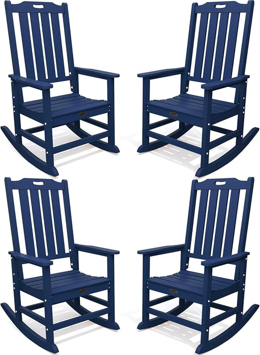 Oversized Rocking Chair Set of 4, Outdoor Rocking Chair for Adults, All Weather Resistant Porch Rocker for Lawn Garden, Navy Blue