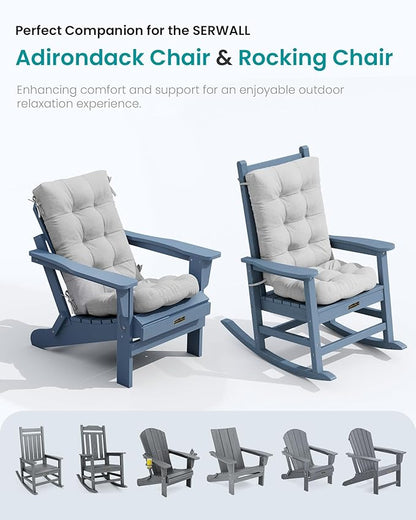 SERWALL HDPE Outdoor Rocking Chair Cushion Set of 4, Memory Foam Cushion Gray
