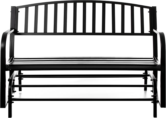 Gardenised QI003392 Outdoor Black Steel Swing, Powder Coated Glider Bench, Loveseat Lawn Rocker Bench for Yard, Patio, Garden and Deck