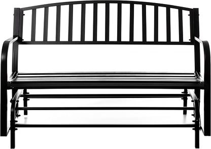 Gardenised QI003392 Outdoor Black Steel Swing, Powder Coated Glider Bench, Loveseat Lawn Rocker Bench for Yard, Patio, Garden and Deck