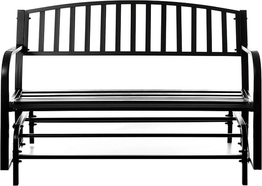 Gardenised QI003392 Outdoor Black Steel Swing, Powder Coated Glider Bench, Loveseat Lawn Rocker Bench for Yard, Patio, Garden and Deck