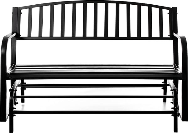 Gardenised QI003392 Outdoor Black Steel Swing, Powder Coated Glider Bench, Loveseat Lawn Rocker Bench for Yard, Patio, Garden and Deck