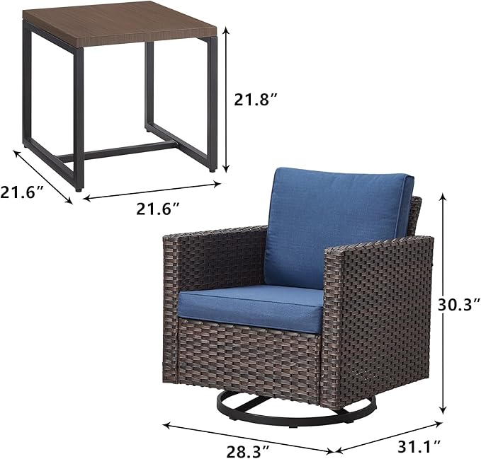 Rilyson Outdoor Patio Swivel Rocker Chairs - 3 Piece Wicker Patio Furniture Bistro Swivel Rocking Chairs Set with - Photo 2