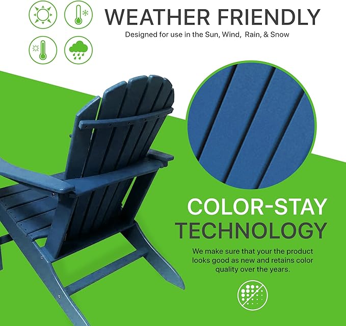 NewTechWood Atlantic Classic Curveback Plastic Weather Resistant Patio Adirondack Chair, Easy Installation, Widely Used in Outdoor, Fire Pit, Deck, Lawn, Outside, Garden Chairs (Royal)
