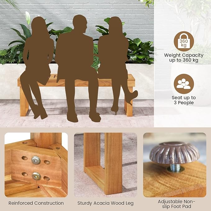 COSTWAY 52” Outdoor Narrow Bench, Backless Acacia Wood Bench for Patio, Park, Garden & Front Porch