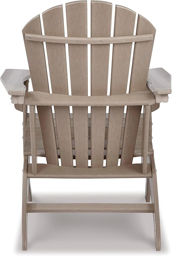 BOWERY HILL Adirondack Chair, 38.13" H x 31" W x 33" D, Hard Plastic, Grayish Brown Finish, Slatted Shell Back Design, Driftwood Style Outdoor Seating for Patio or Garden