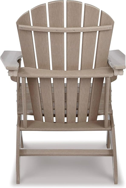 BOWERY HILL Adirondack Chair, 38.13" H x 31" W x 33" D, Hard Plastic, Grayish Brown Finish, Slatted Shell Back Design, Driftwood Style Outdoor Seating for Patio or Garden