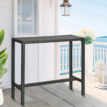 Outdoor Bar Table, Outdoor Console Table for Patio 45" Long Bar Height Table Hot Tub Tall Tables Wicker High Top Pub Serving Tables Narrow Sofa Sideboard Black
