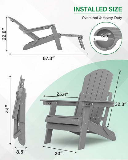 YEFU Adjustable Adirondack Chair with Retractable Ottoman Set of 8,Folding Adirondack Chair with Cup-Holder, Outdoor Chairs with Footrest,Weather Resistant Fire Pit Chairs,for Patio Lawn