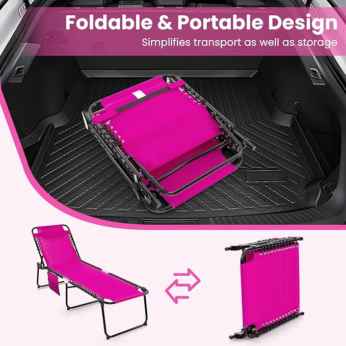 GYMAX Lounge Chairs for Outside, Extra High Folding Beach Tanning Lounger with 4-Level Adjustable Backrest - Photo 5