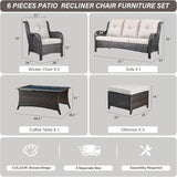 Belord Patio Wicker Sofa Set 6 Pieces Patio Furniture Set Outdoor Couch, 2 Patio Wicker Chairs with 1 Sofa - Photo 3