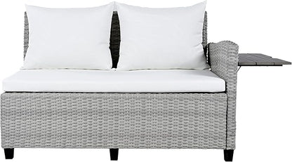 Merax Patio Furniture Sets Outdoor, All Weather Sectional PE Rattan Sofa with 2 Extendable Side Tables, Dining Table and Bench, White