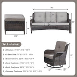 Rilyson Wicker Patio Furniture Set - 6 Piece Rattan Outdoor Sectional Conversation Sets with 2 Rocking Swivel Chairs - Photo 3