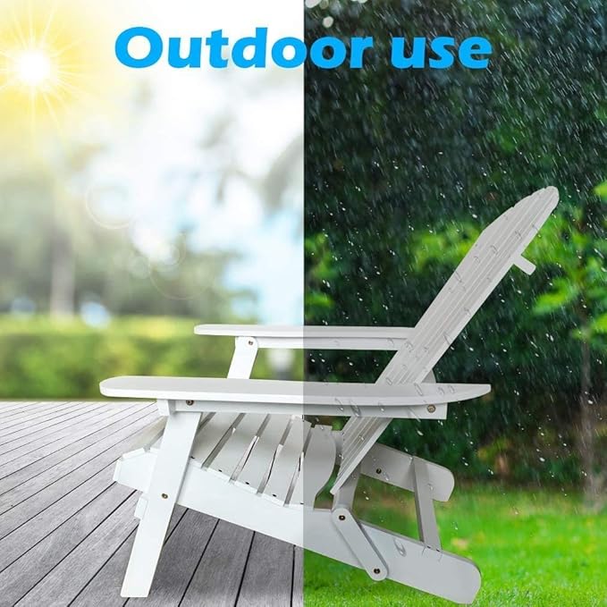 Adirondack Chair Folding Patio Chairs Outdoor Chairs Lawn Chair with Arms Solid Wooden Weather Resistant Lounge Chair Movable Outdoor Seating Accent Furniture for Adults Yard Garden, White